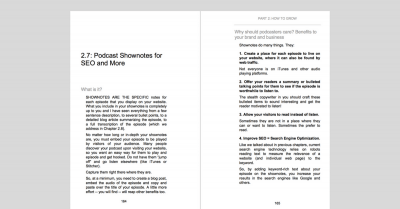 example of inside my bestselling copywriting for podcasters book with subsections