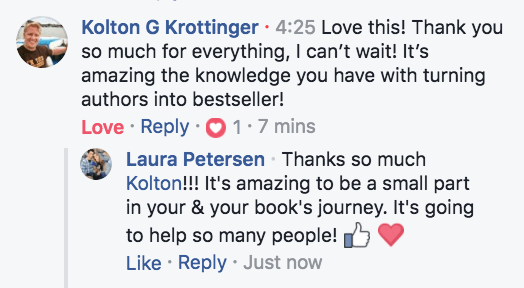 kolton screenshot testimonial on amazon bestseller help