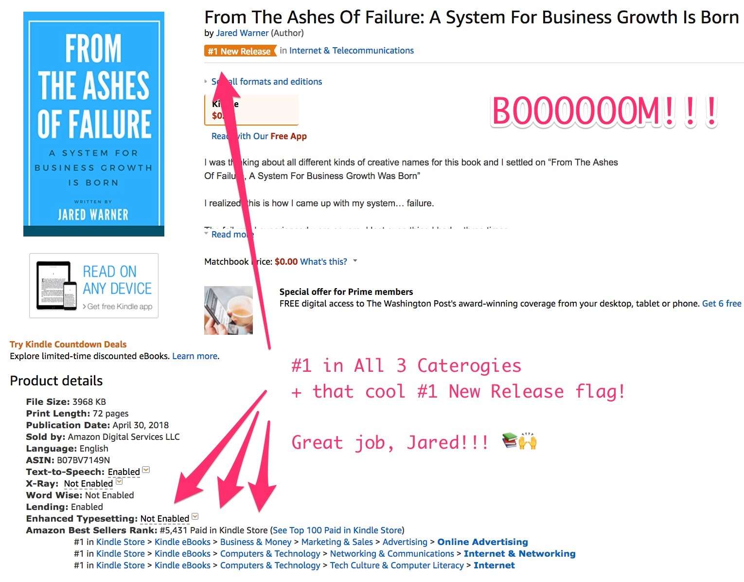 jared warner 1 bestseller in three categories