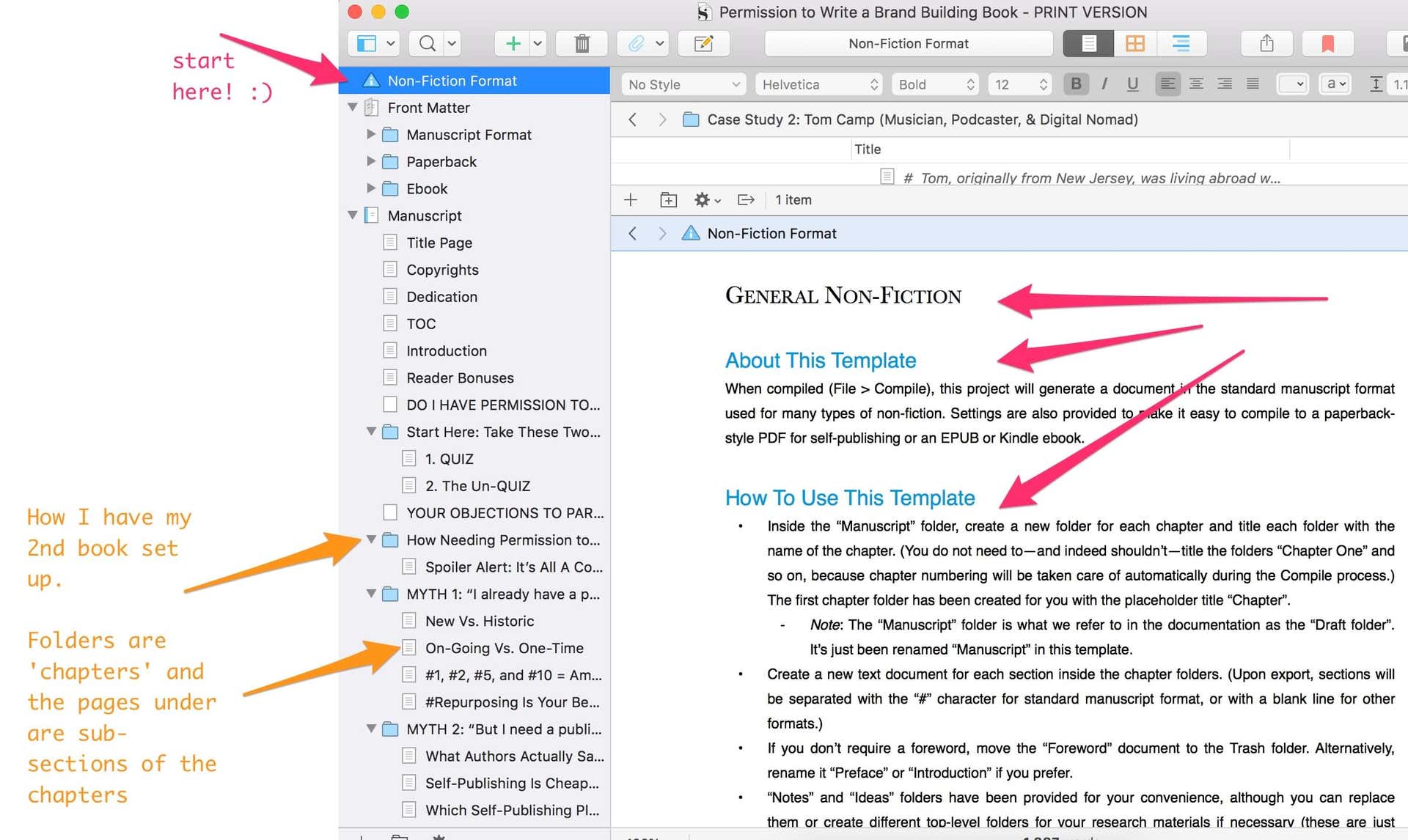 best book writing tool for authors is scrivener - example inside