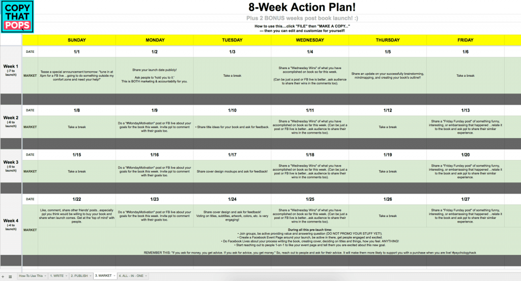 8 week action plan for writing and pubilshing your book on amazon