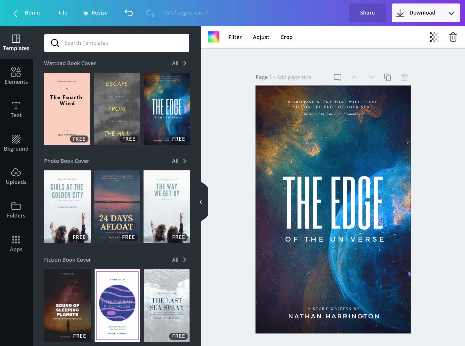design a book cover in canva for free
