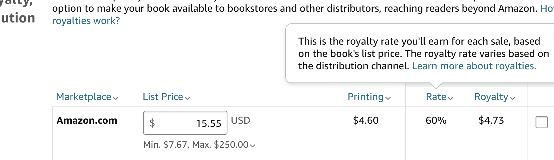 example of royalties calculation for paperback book on amazon kdp
